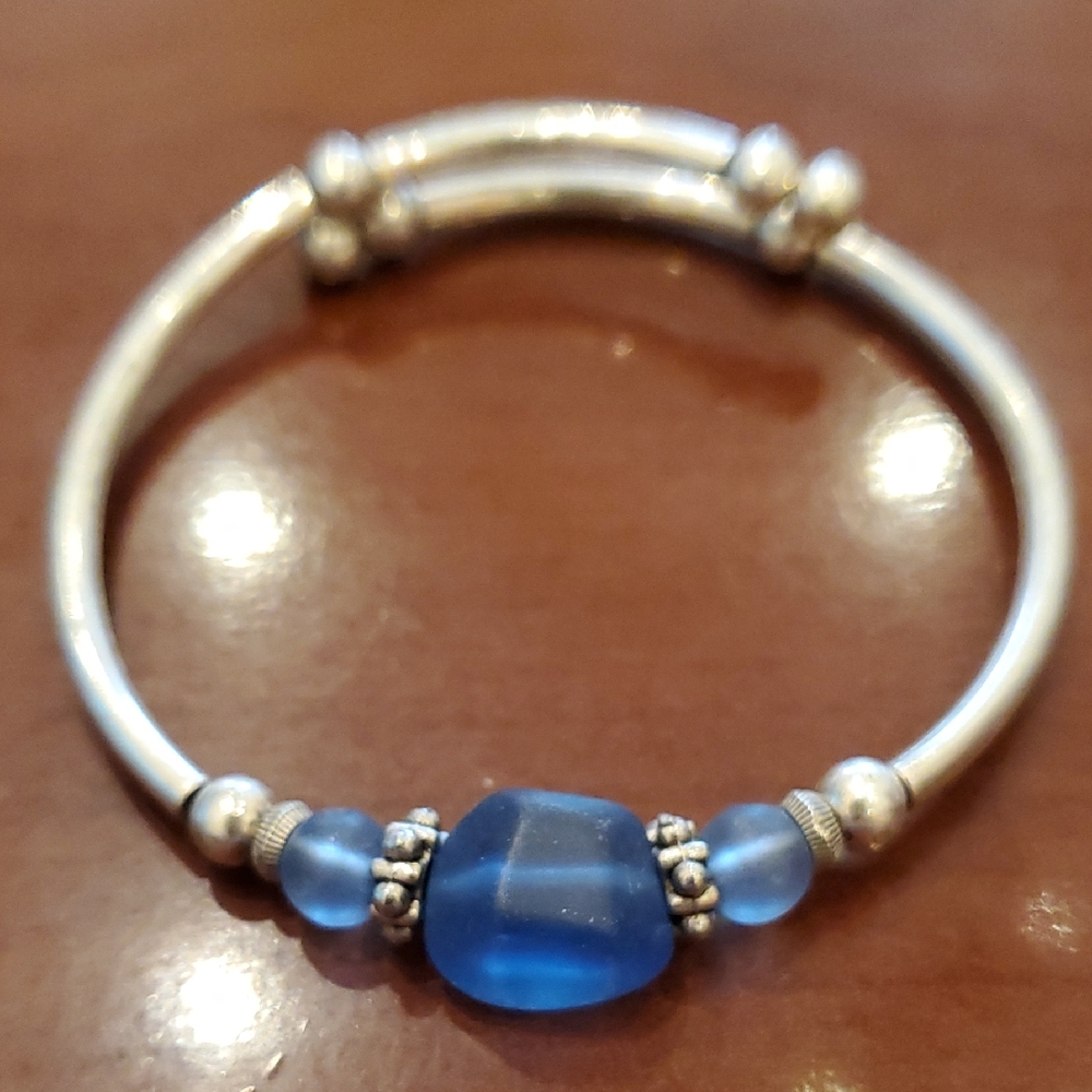 Blue & Silvertone Coil Bracelet